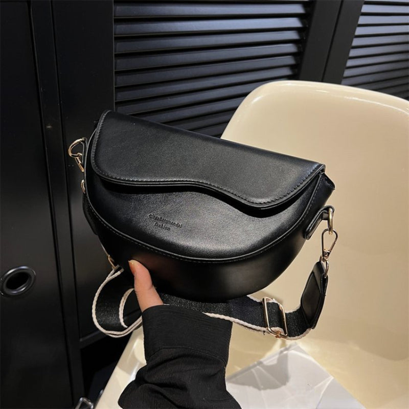 Timeless Vintage Saddle Bag - Solid Hue, All-Match Style - Colorblock Wide Strap for Comfortable, Versatile Wear