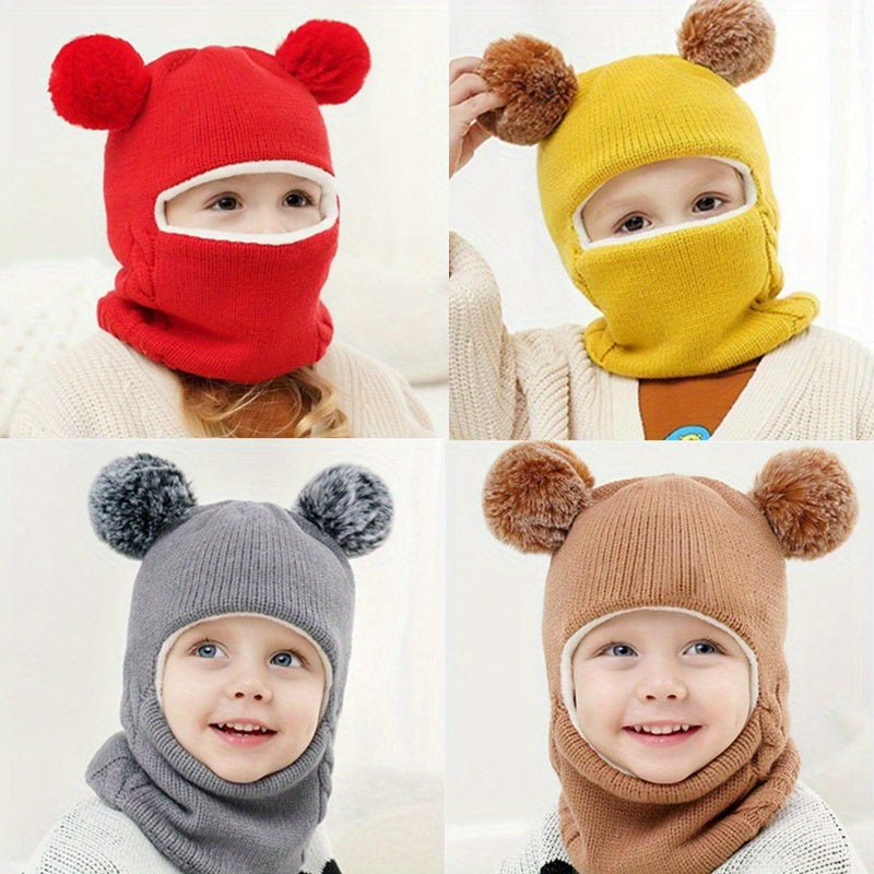 1pc Cozy And Stylish Winter Hat Scarf With Ear Protection For Kids, Unisex Knitted Yarn Child Headgear