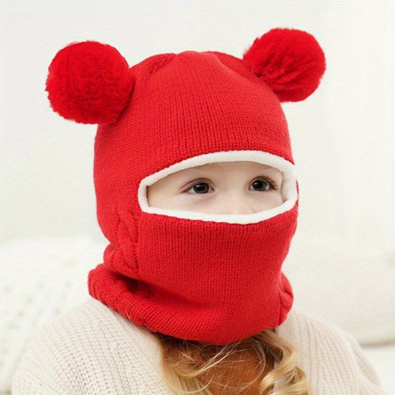 1pc Cozy And Stylish Winter Hat Scarf With Ear Protection For Kids, Unisex Knitted Yarn Child Headgear