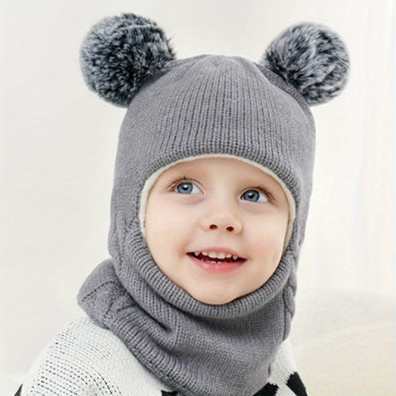 1pc Cozy And Stylish Winter Hat Scarf With Ear Protection For Kids, Unisex Knitted Yarn Child Headgear