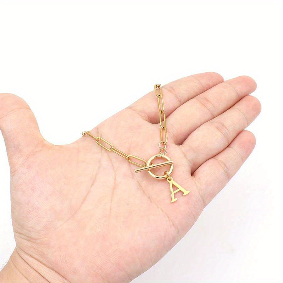 Chic Initial Charm Pendant - Durable Stainless Steel - Personalized Paperclip Chain Necklace For Everyday Wear