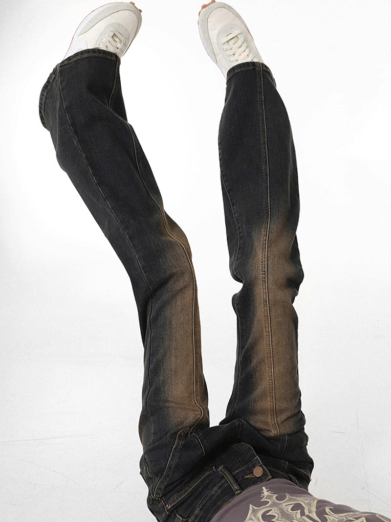 retro slim-fit elastic micro-pull pants jeans women's autumn and winter high-waisted design flared pants mopping pants