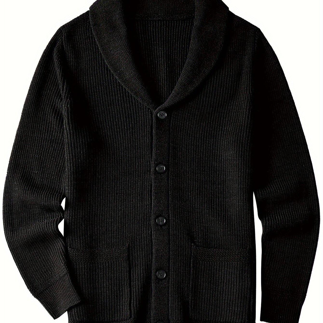 Plus Size Mens Soft Knit Cardigan Sweater - Classic Shawl Collar, Warm and Cozy with Pockets - Elegant Coat Style for Winter and Fall Seasons