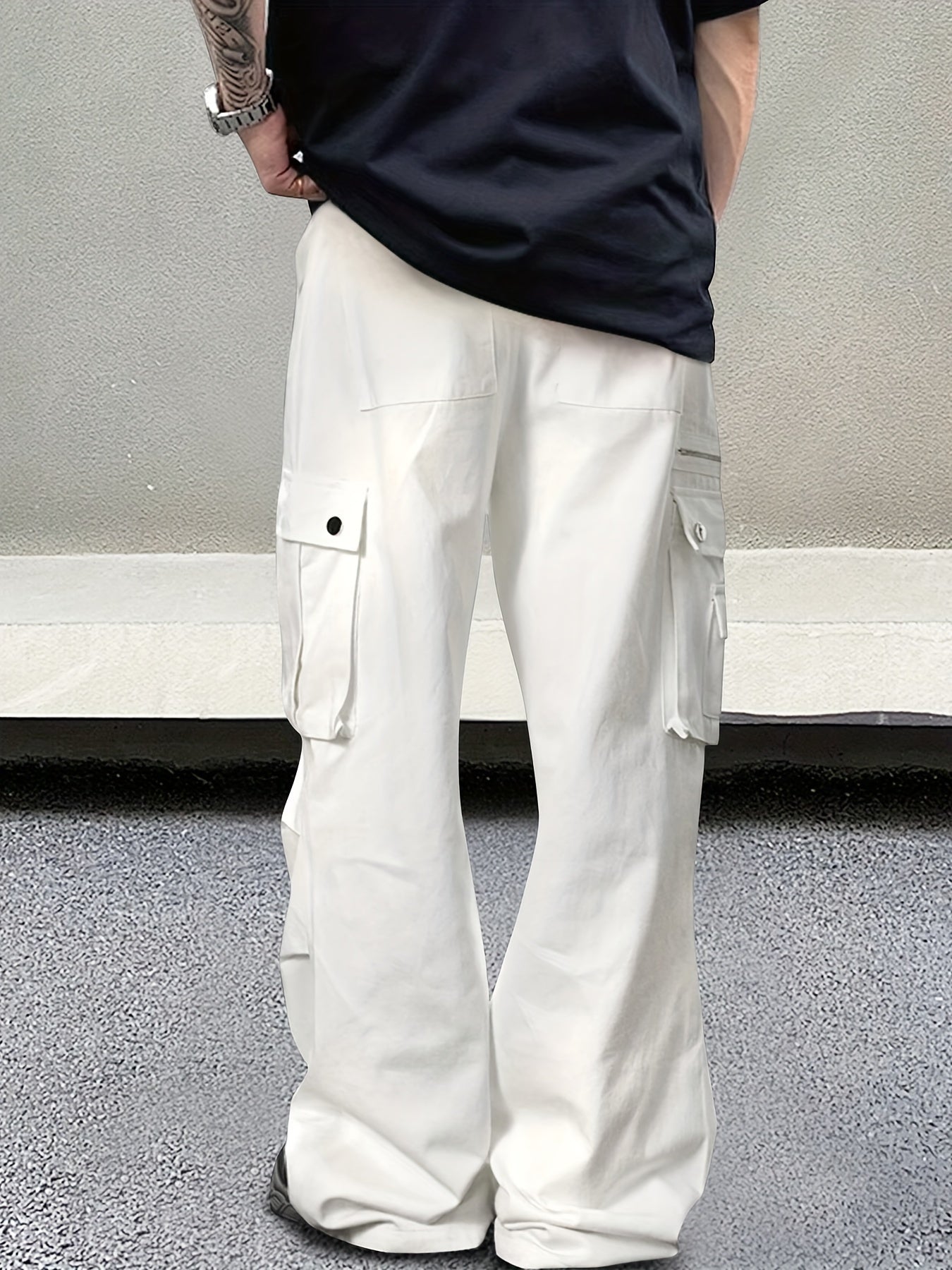 Men's Solid Color Baggy Cargo Pants, Casual Stylish Camping Hiking Outdoor Trousers As Gift