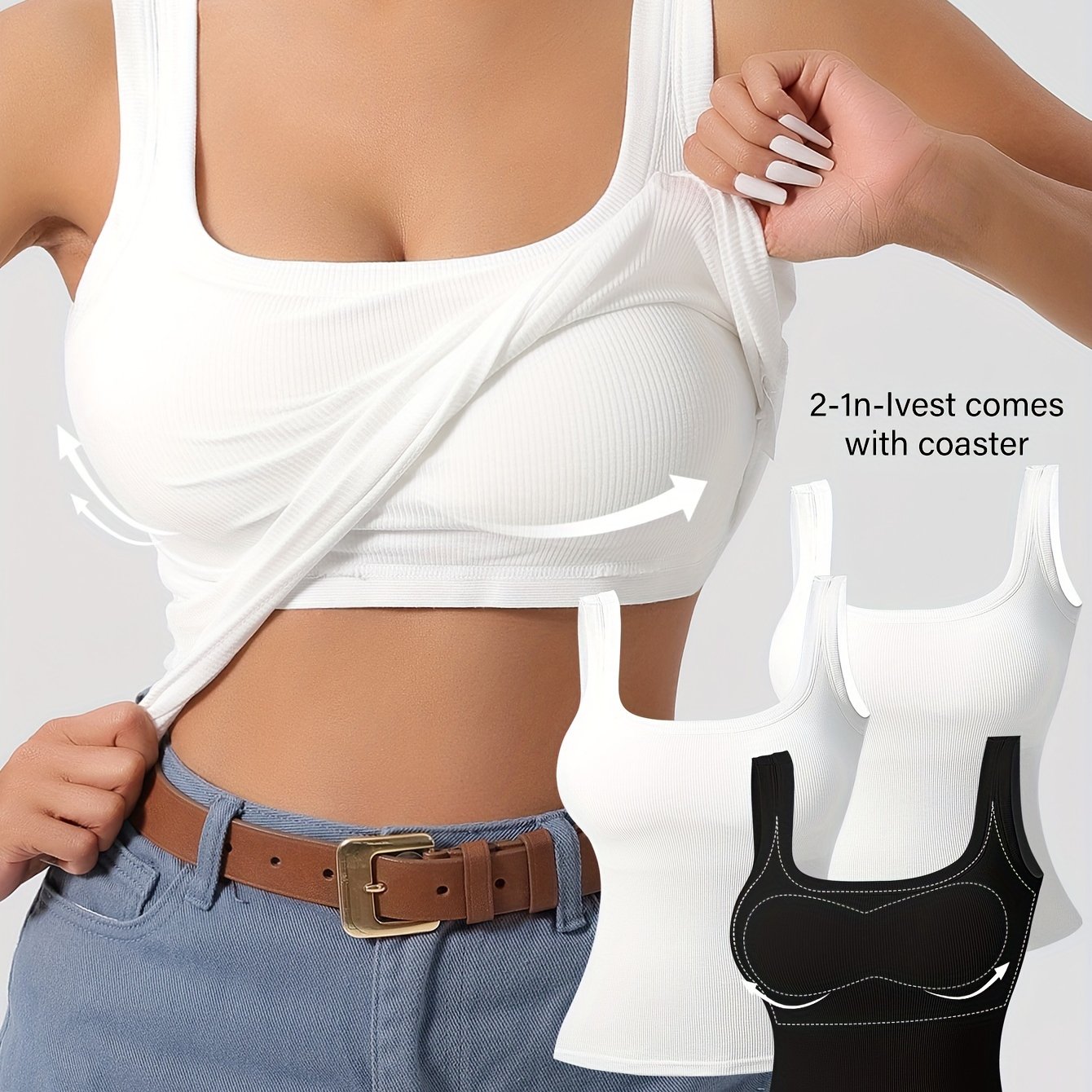 3-Pack Solid Color Super Slim Fit Tank Top - Classic Square Neck, Sleeveless, Versatile, and Easy to Pair - Pack of 3 for Endless Outfit Possibilities, Exclusively Designed for Women, Perfect for Casual, Everyday Wear