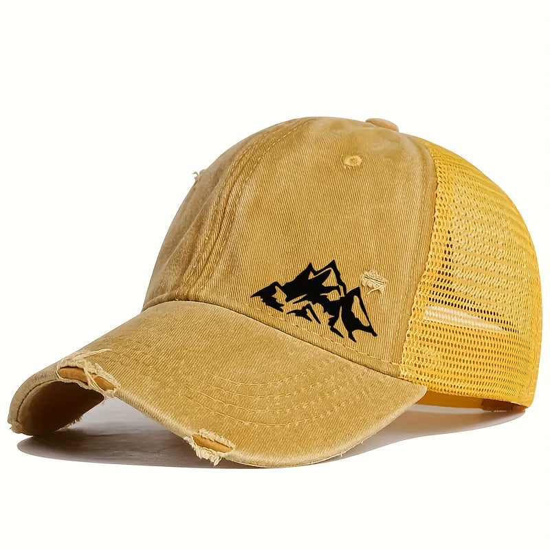 1pc Unisex Lightweight Solid Color Sports Baseball Cap with Hill Print Pattern - Adjustable Fit, Perfect for Outdoor Sports and Ideal Gift Choice