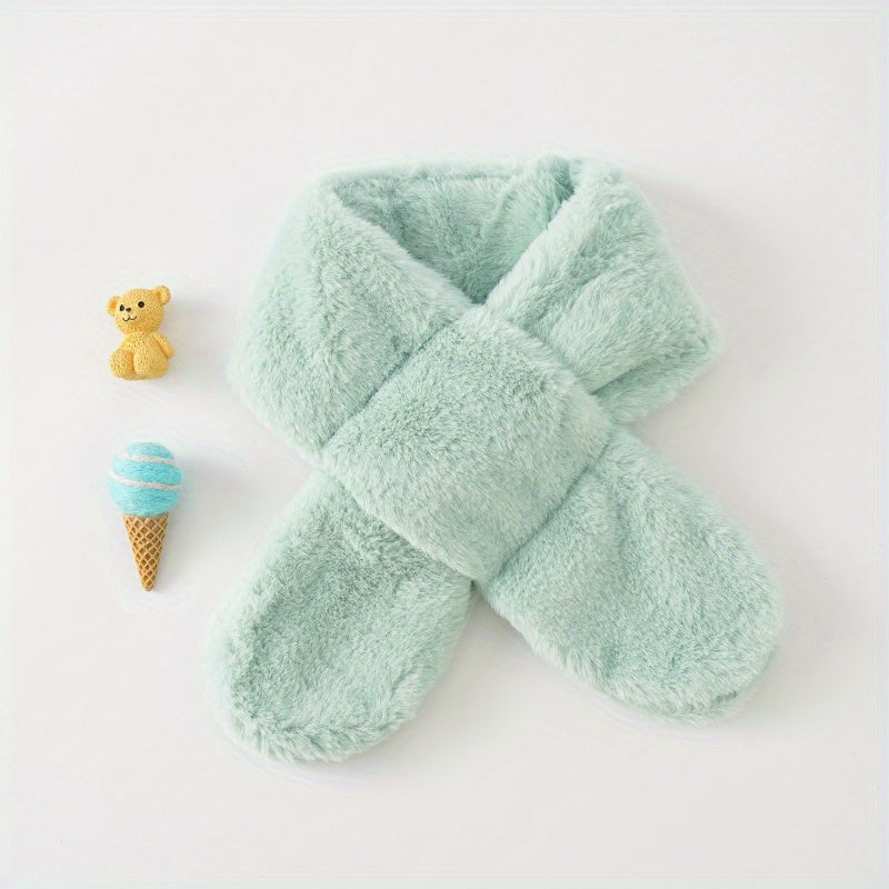 1pc Simple Cute Round Neck Children's Solid Color Fur Scarf For Autumn And Winter