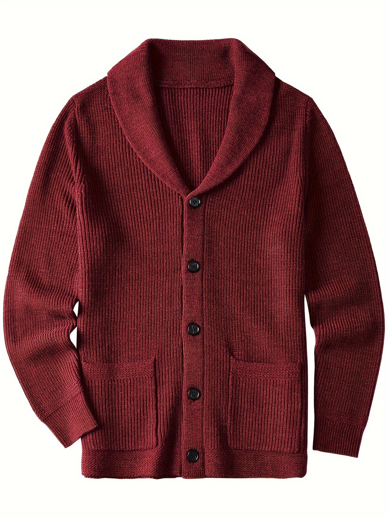 Plus Size Mens Soft Knit Cardigan Sweater - Classic Shawl Collar, Warm and Cozy with Pockets - Elegant Coat Style for Winter and Fall Seasons
