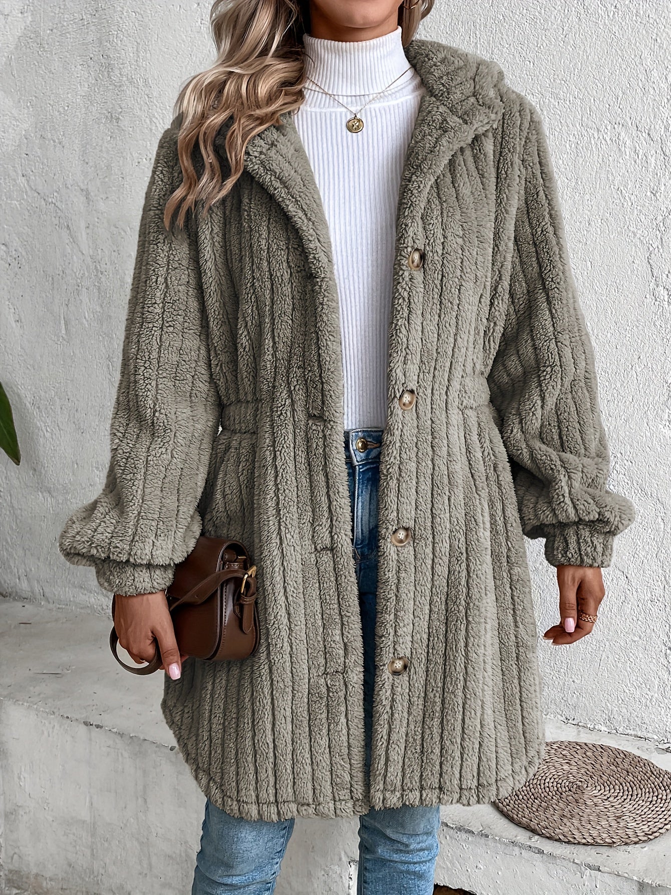 Winter Essential: Chic & Cozy Hooded Teddy Coat for Women - Durable, Easy-Care, Knit Fabric in Solid Color