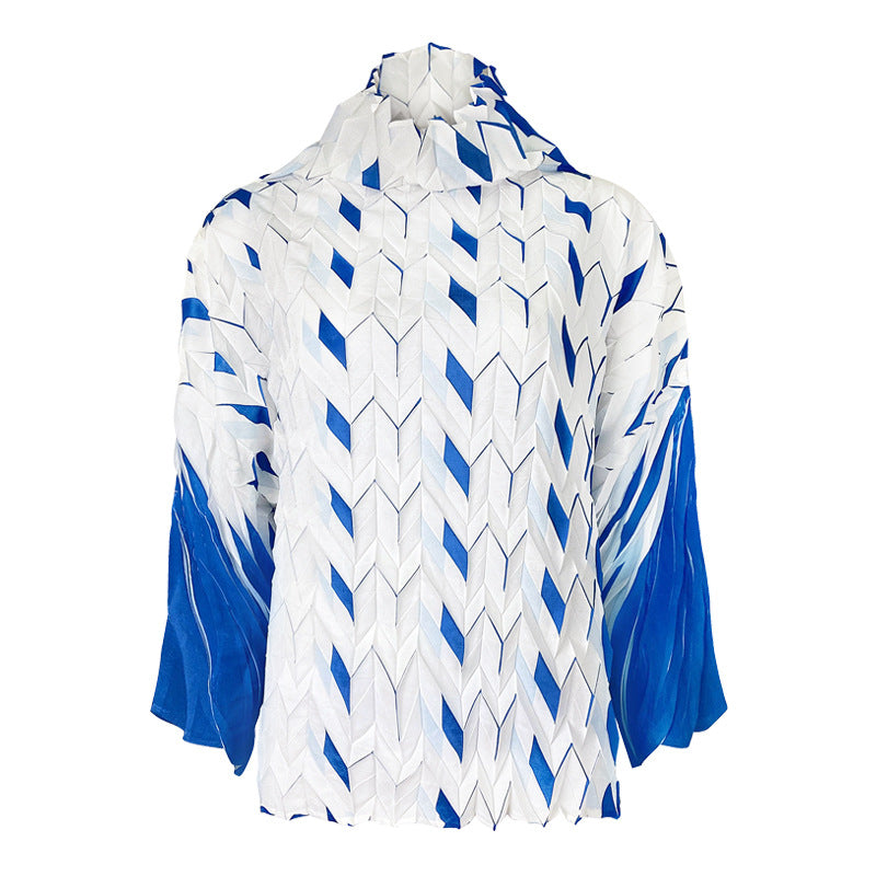 Miyake spring new Korean version plaid pleated pile collar pullover sweater women's loose casual long-sleeved top