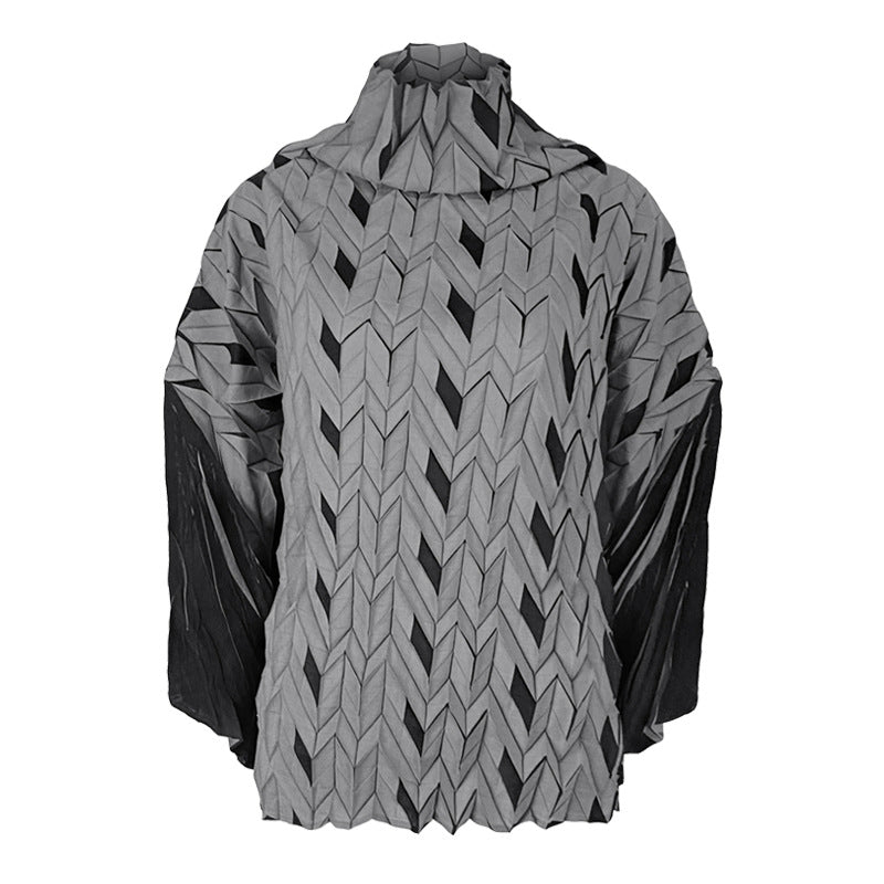 Miyake spring new Korean version plaid pleated pile collar pullover sweater women's loose casual long-sleeved top