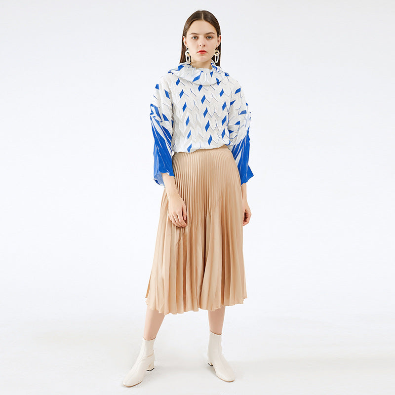 Miyake spring new Korean version plaid pleated pile collar pullover sweater women's loose casual long-sleeved top