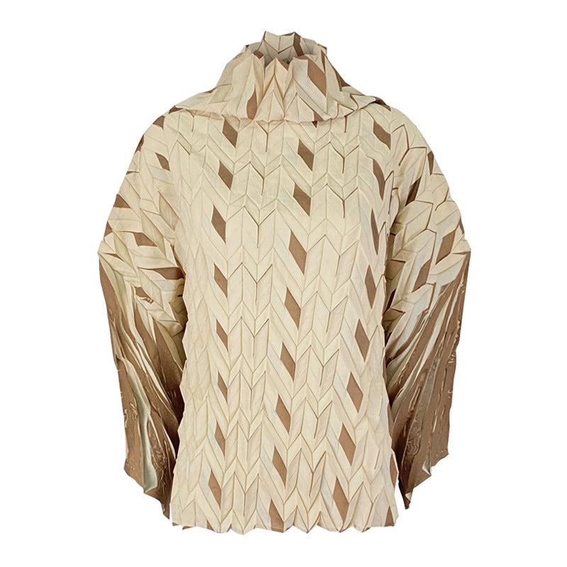 Miyake spring new Korean version plaid pleated pile collar pullover sweater women's loose casual long-sleeved top