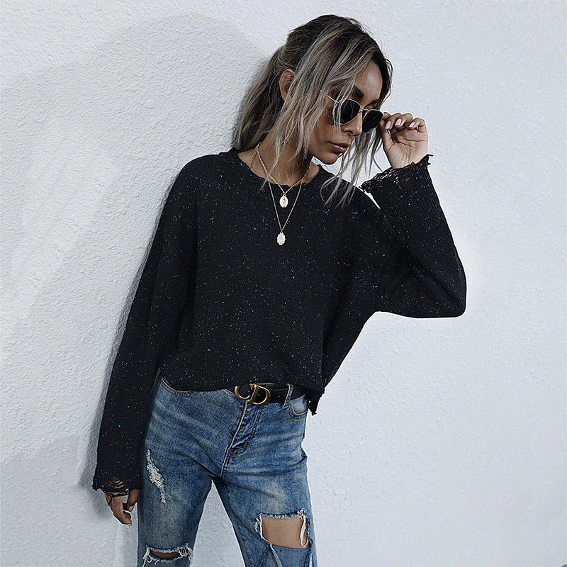 LOVECCR popular New Popular trade round neck color dot knitted sweater long sleeve pullover casual simple top women's autumn