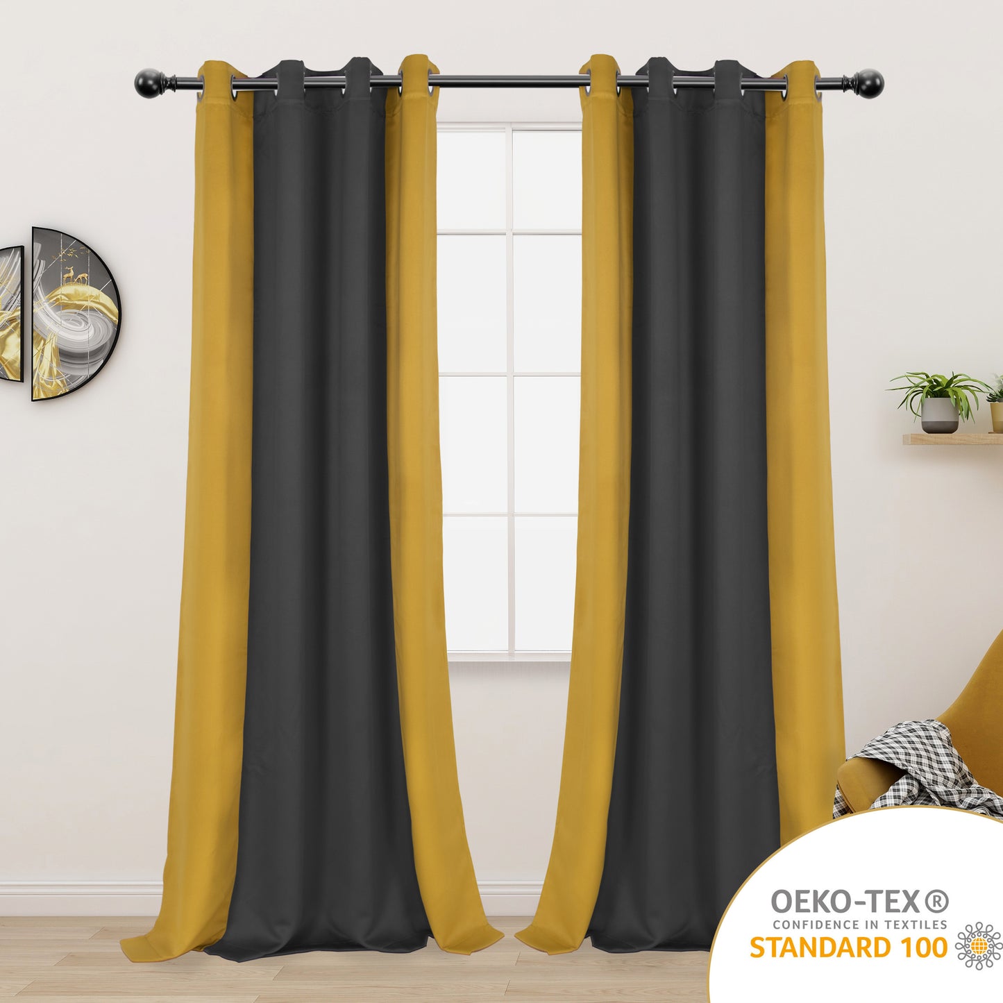 1pc Stylish Double Color Block Blackout Curtains for Living Room and Bedroom - Perfect for Room Decor and Home Decor