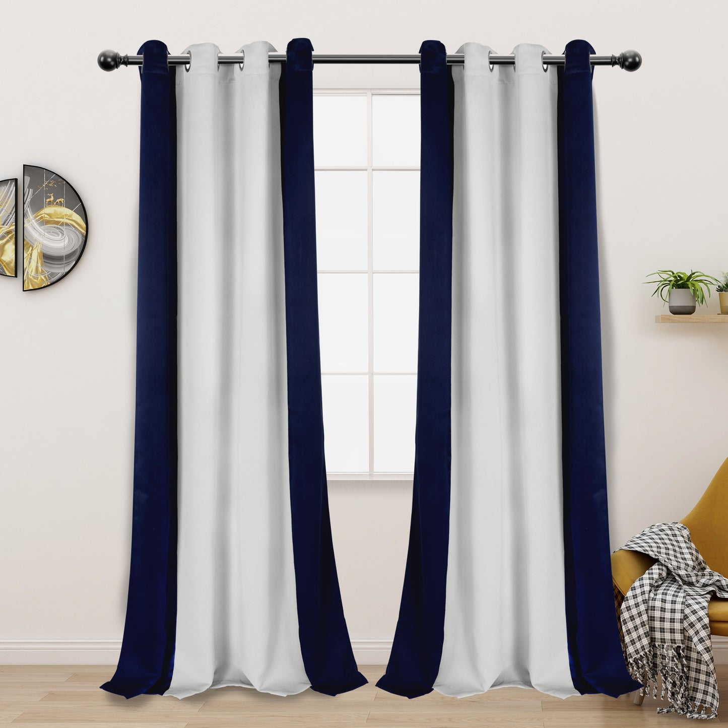 1pc Stylish Double Color Block Blackout Curtains for Living Room and Bedroom - Perfect for Room Decor and Home Decor