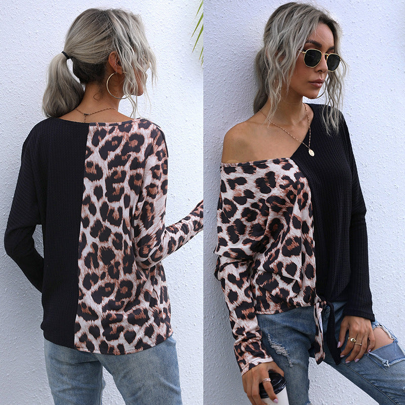 LOVECCR popular autumn 2025 sexy splicing leopard print v-neck bottoming shirt t-shirt female New Popular trade top wholesale