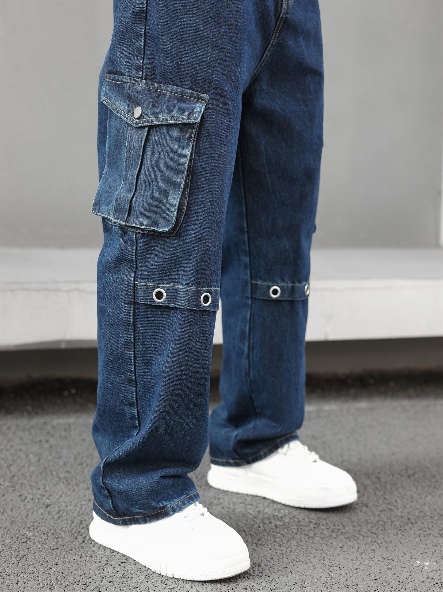 Men's Casual Loose Fit Jeans, Chic Street Style Multi Pocket Denim Pants