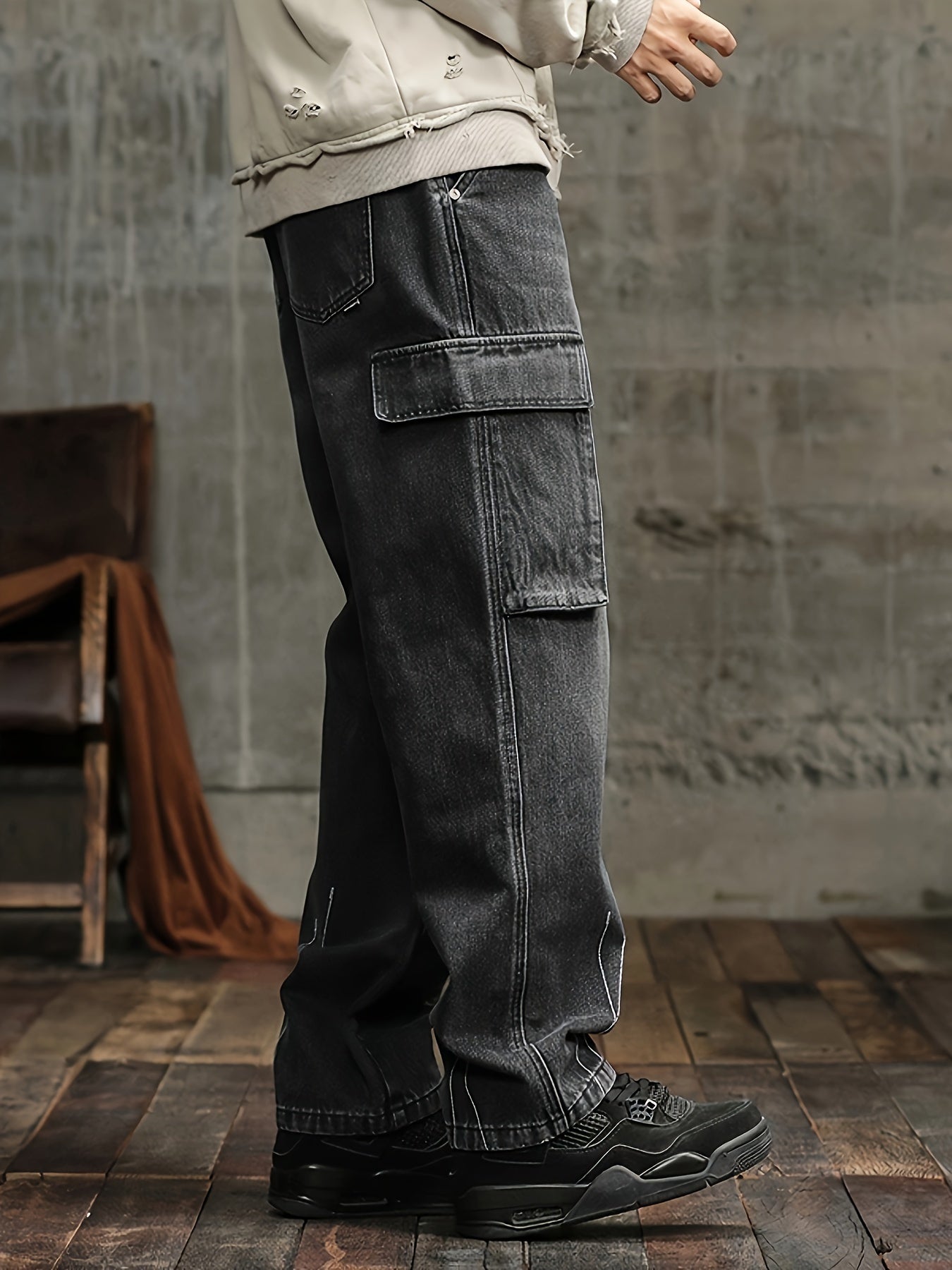 Relaxed Fit Multi-Pocket Denim Jeans - Soft Cotton Blend, Breathable, Comfortable, Versatile Pants for Outdoor Activities, Casual Wear, and Everyday Use