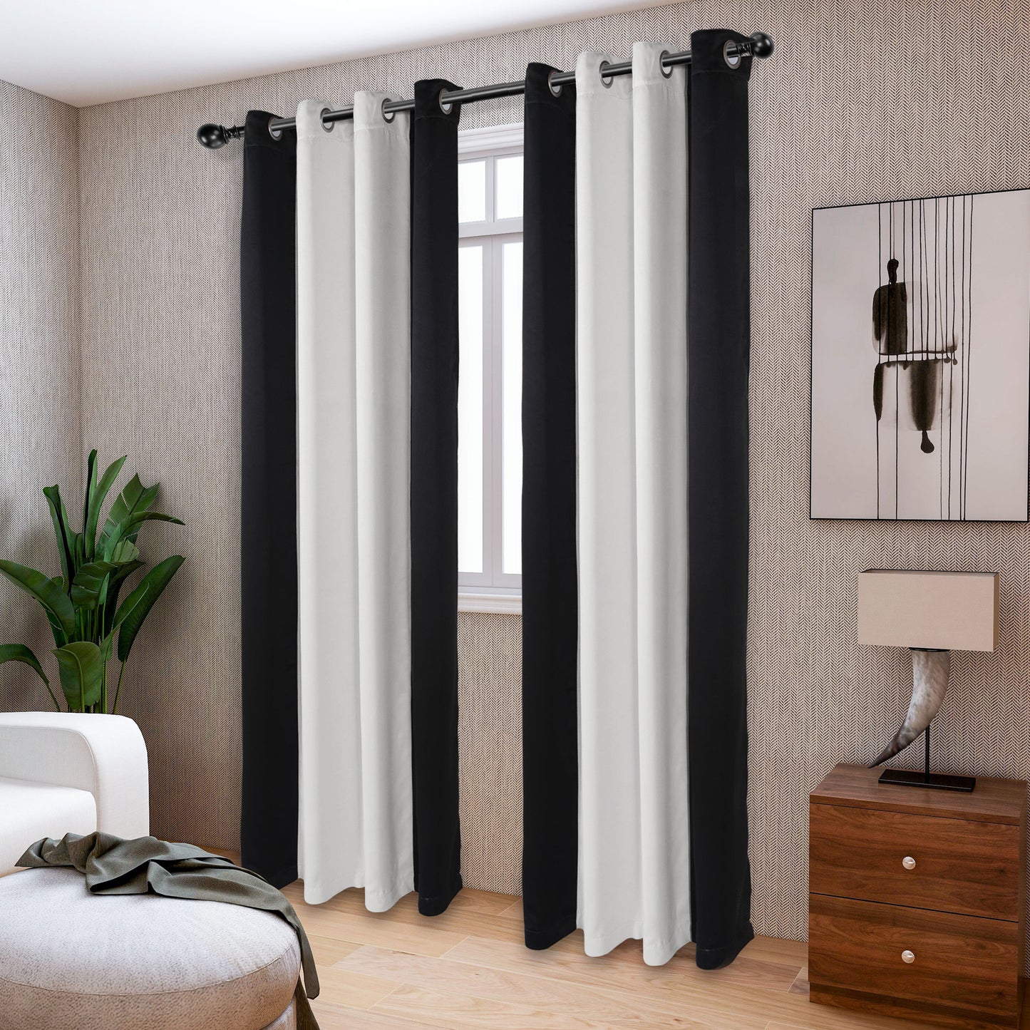 1pc Stylish Double Color Block Blackout Curtains for Living Room and Bedroom - Perfect for Room Decor and Home Decor