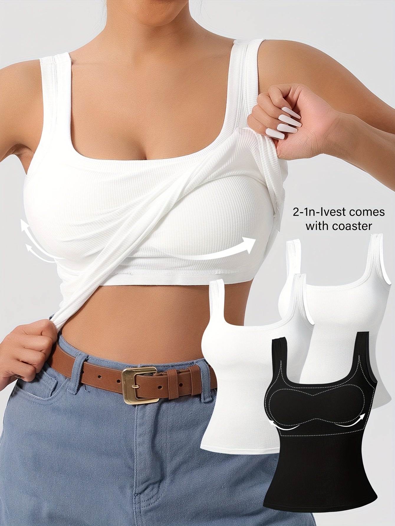 3-Pack Solid Color Super Slim Fit Tank Top - Classic Square Neck, Sleeveless, Versatile, and Easy to Pair - Pack of 3 for Endless Outfit Possibilities, Exclusively Designed for Women, Perfect for Casual, Everyday Wear