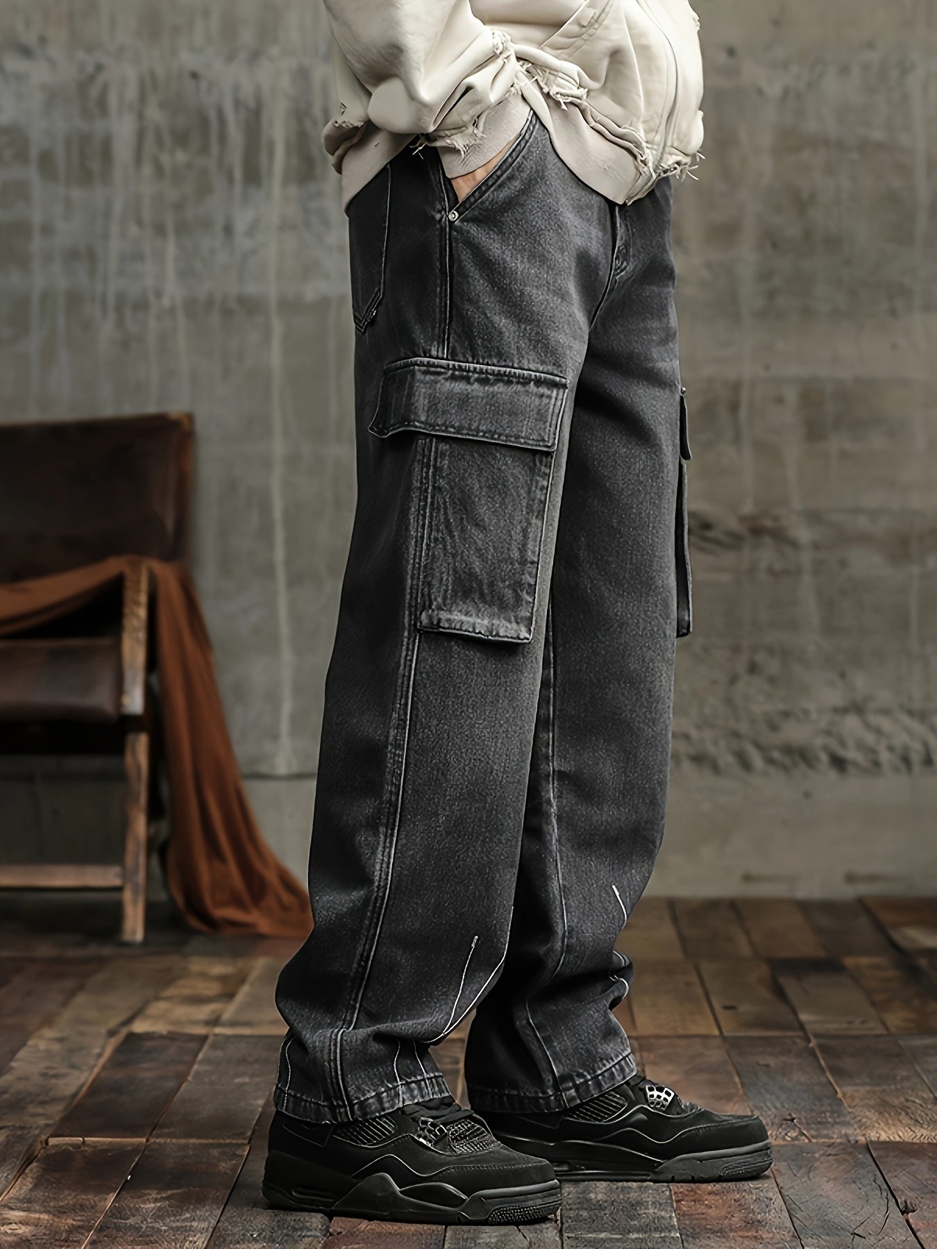 Relaxed Fit Multi-Pocket Denim Jeans - Soft Cotton Blend, Breathable, Comfortable, Versatile Pants for Outdoor Activities, Casual Wear, and Everyday Use