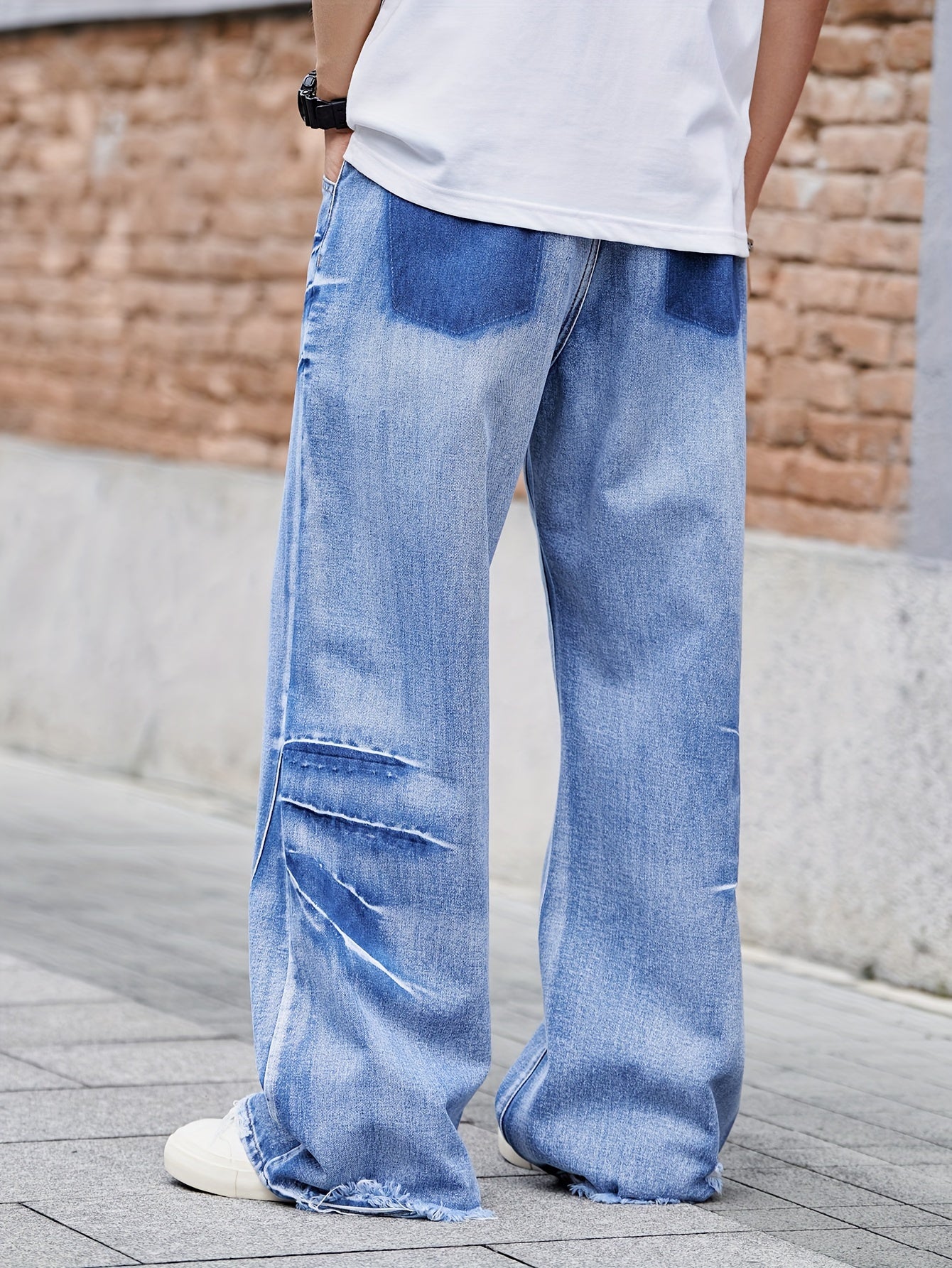 Men's Comfortable Loose Fit Wide Leg Jeans - Soft Stretchy Denim, Relaxed Fit, Street Style Fashion, Comfy Casual Wear for Everyday Activities
