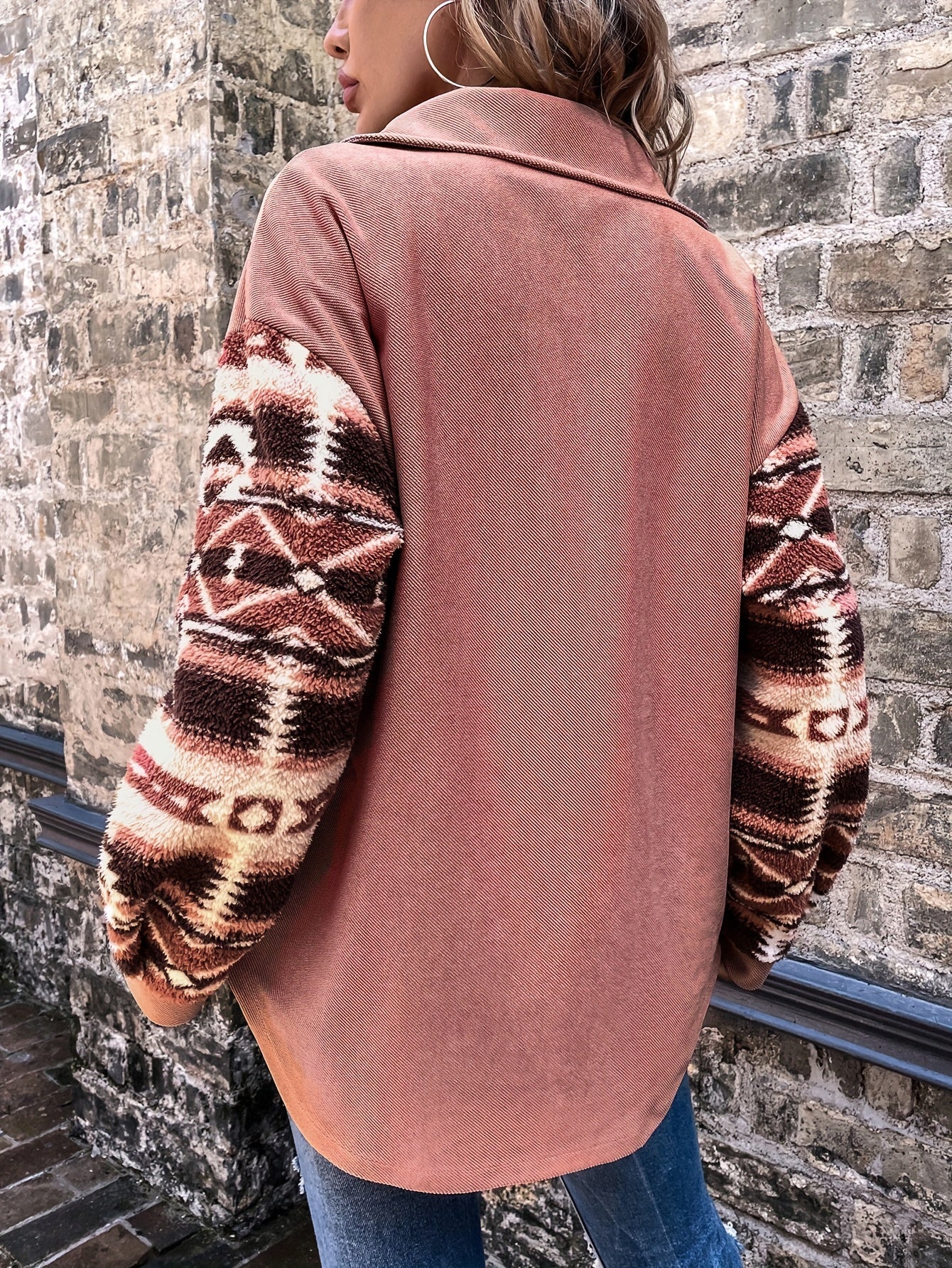 Stylish Aztec Pattern Teddy Jacket - Soft, Casual, Long Sleeve, Button Front Outerwear for Fall & Winter - Women's Cozy Clothing for Daily Wear