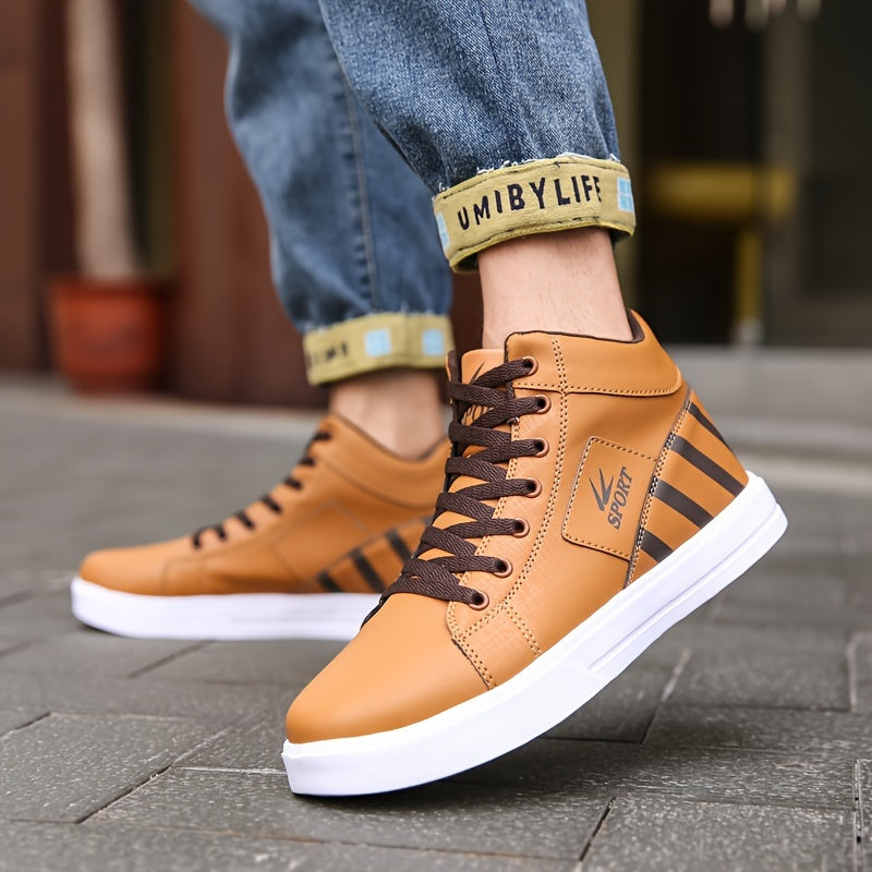 Plus Size Mens Skateboard Shoes - Fashionable and Stylish Vibrant Single-Tone Hue Ankle-High Supportive Design Ultra-Comfortable Cushioning Slip-Resistant Outsole Secure and Adjustable Fastening Durable and Grip-Enhancing Rubber Sole - Ideal for Skateboar