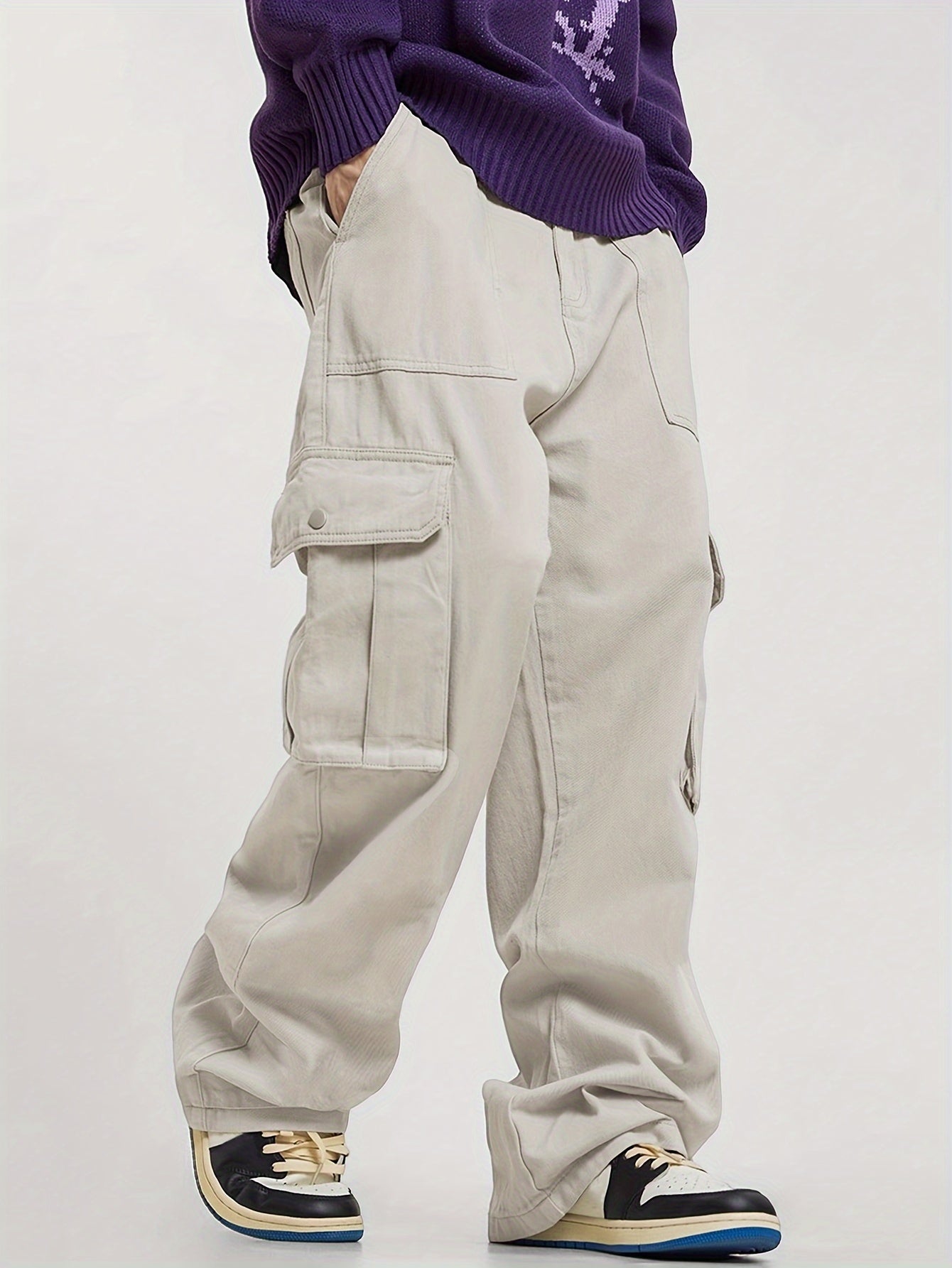 Mens Relaxed Cargo Pants - Comfort Drawstring, Trendy Solid Colors, Roomy Pockets for Casual Style