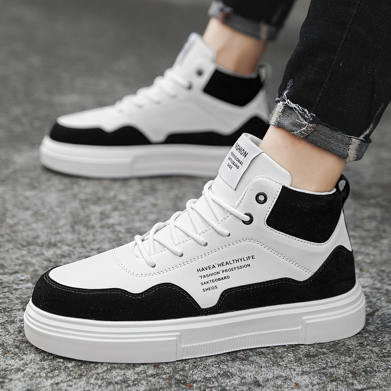 Men's High Top Colour Block Skate Shoes, Comfy Non Slip Lace Up Casual Sneakers For Men's Outdoor Activities