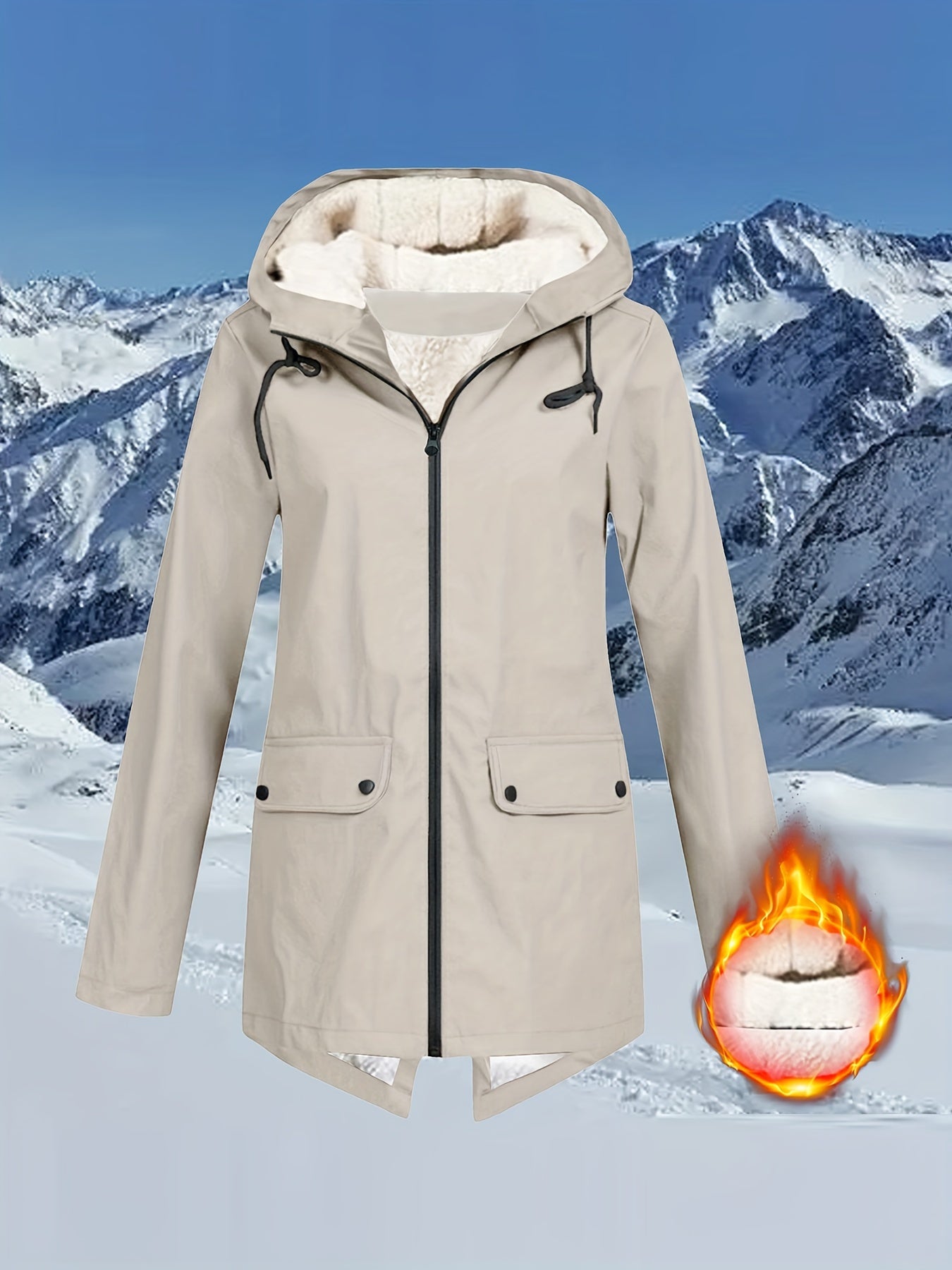 Womens Quilted Fleece Zip-Up Hooded Jacket - Wind-resistant, Adjustable Drawstring, Stylish Solid Colors - Ultra-Comfortable, Long Sleeve Outerwear for Casual Daily Wear
