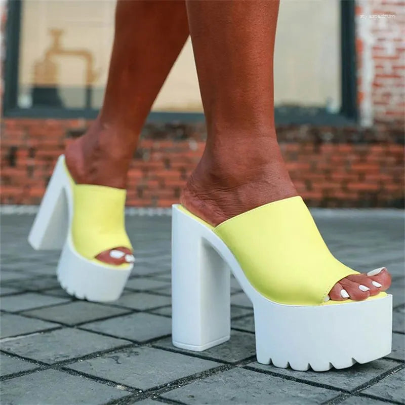 Slippers Women Summer Luxury Platform High Heels Punk Nightclub Party Shoe Sexy Elegant White Black Yellow Sandals