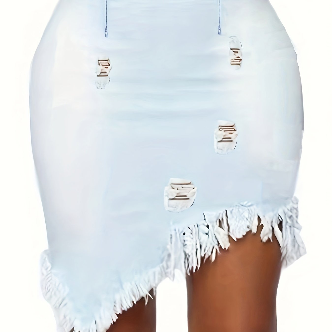 Trendy Distressed Denim Mini Skirt - Ripped Holes, Slim Fit & Asymmetrical Frayed Hem - Unique Chic Style for Womens Casual Wardrobe