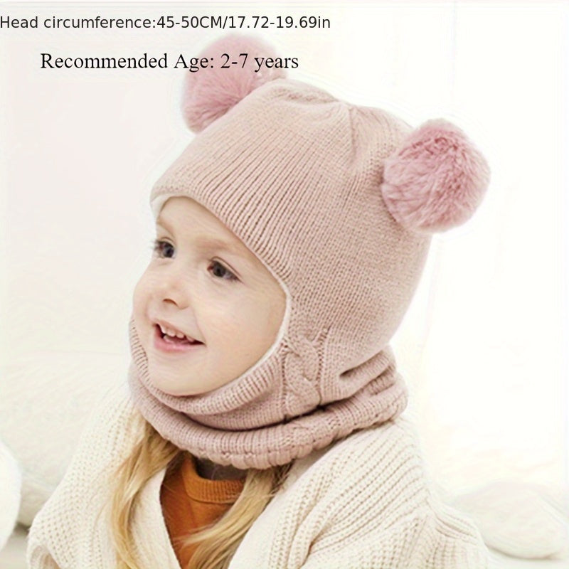 1pc Cozy And Stylish Winter Hat Scarf With Ear Protection For Kids, Unisex Knitted Yarn Child Headgear