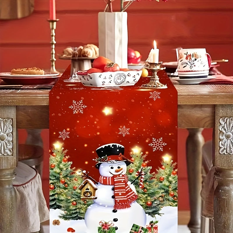 1pc Christmas Table Runner - Shuttle Woven, Rectangular, Polyester, 100% Christmas Theme for Home Kitchen Dining Table Decoration, Holiday Season Table Accessory