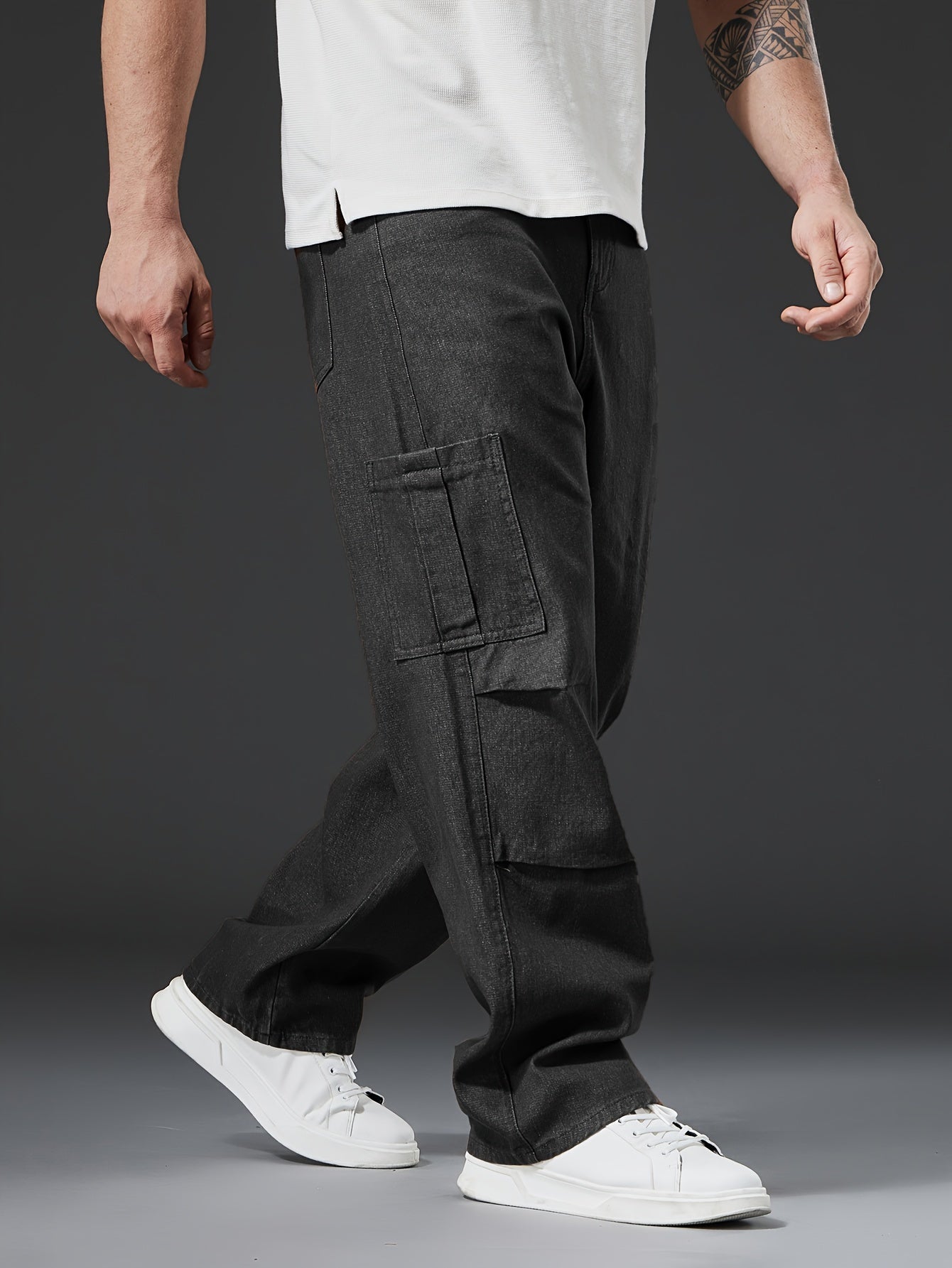 Relaxed Fit Mens Cargo Pants - Multi-Pocket, Washed, Non-Stretch Denim with Comfortable Causal Style for Outdoor Activities All-Year-Round
