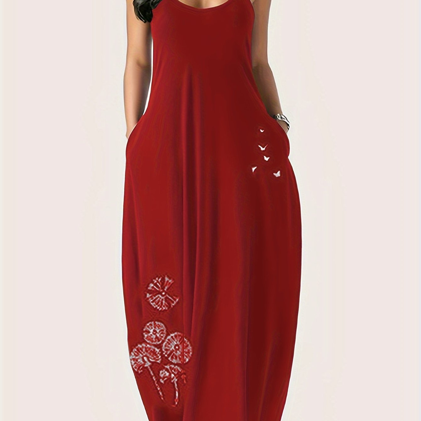 Vibrant Dandelion Print Maxi Dress - Soft Polyester, Spaghetti Strap, Casual, Micro Elasticity, Positioning Printing, Summer Essential for Women