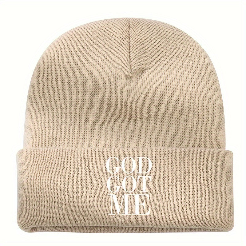1pc Unisex Embroidered GOD GOT ME Knitted Beanie Hat - Skullies & Beanies with Unique Design, Ideal Gift Choice for Men and Women