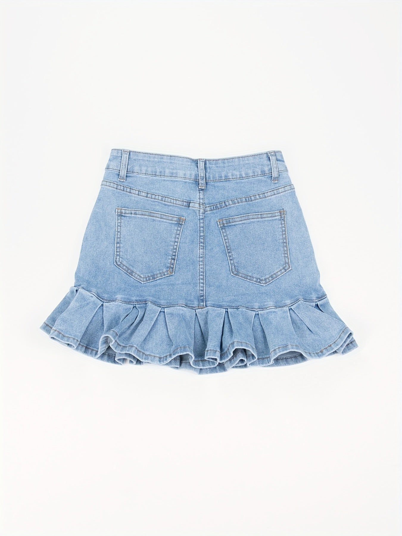 Feminine Embroidered Butterfly Denim Skirt - Stylish High-Waist Mini Skirt with Fluttery Ruffles & Comfortable Fit - Perfect for Summer Fashionistas
