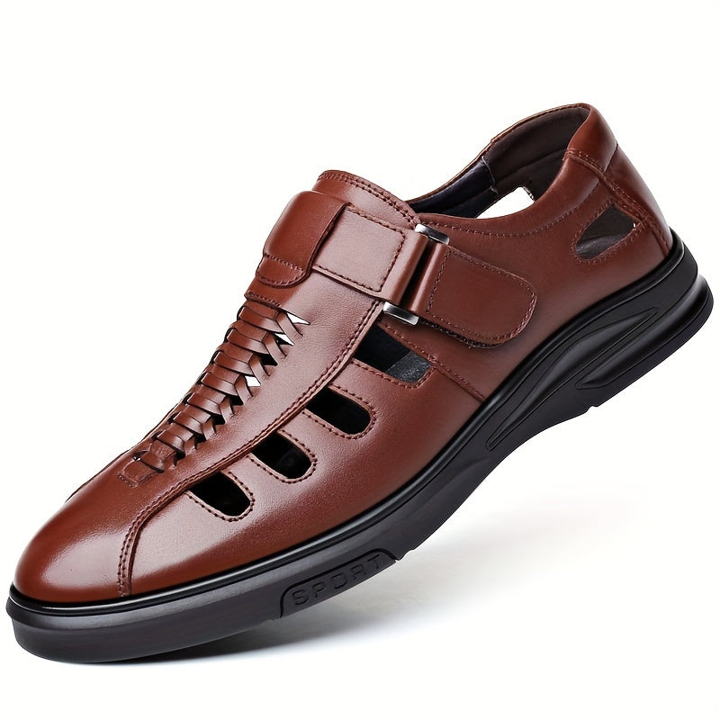 Mens Business Sandals - Timeless Solid Color Design, Classic Business Style, Hook & Loop Fastener, Ultra-Comfy, Slip-Resistant Rubber Sole, Durable - Ideal for Formal Events, Work, or Daily Wear