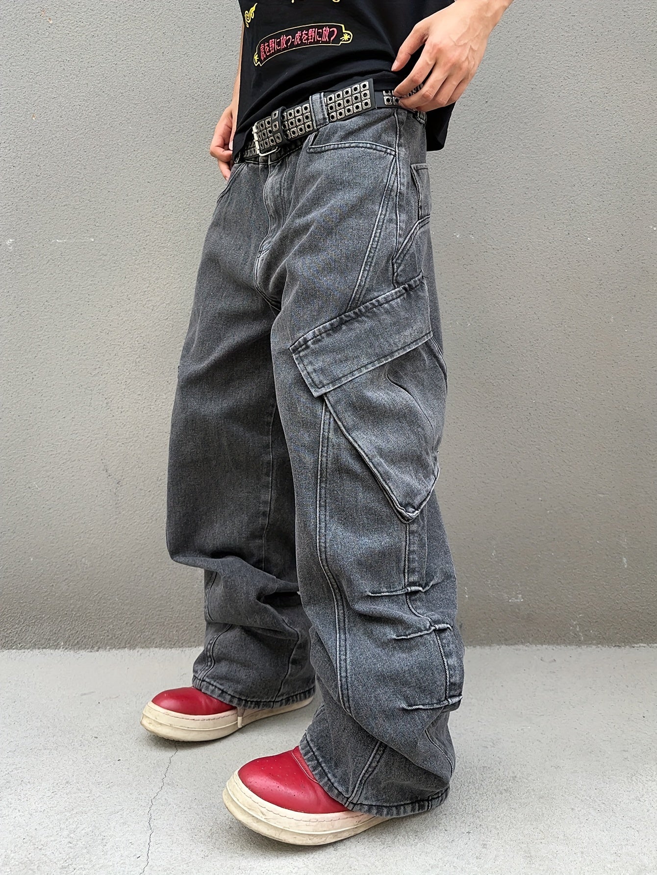 Relaxed Fit Wide Leg Cargo Jeans - Men's Stylish Comfortable Denim Pants for Street Fashion - Loose Fit, Comfy, Fashionable, and Practical