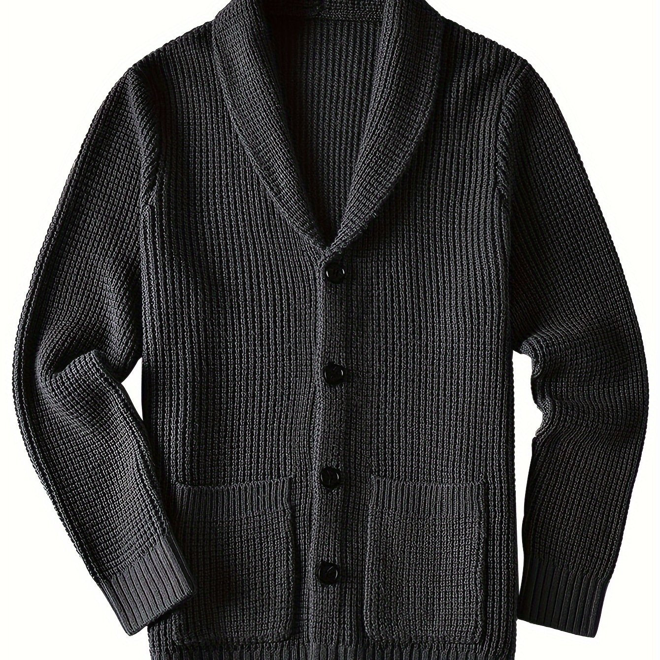 Mens Long Sleeve Green Shawl Collar Solid Color Acrylic Knit Cardigan Sweater with Pocket - Soft, Slight Stretch Fabric, Regular Fit, Placket Closure - Perfect for Fall and Winter Seasons