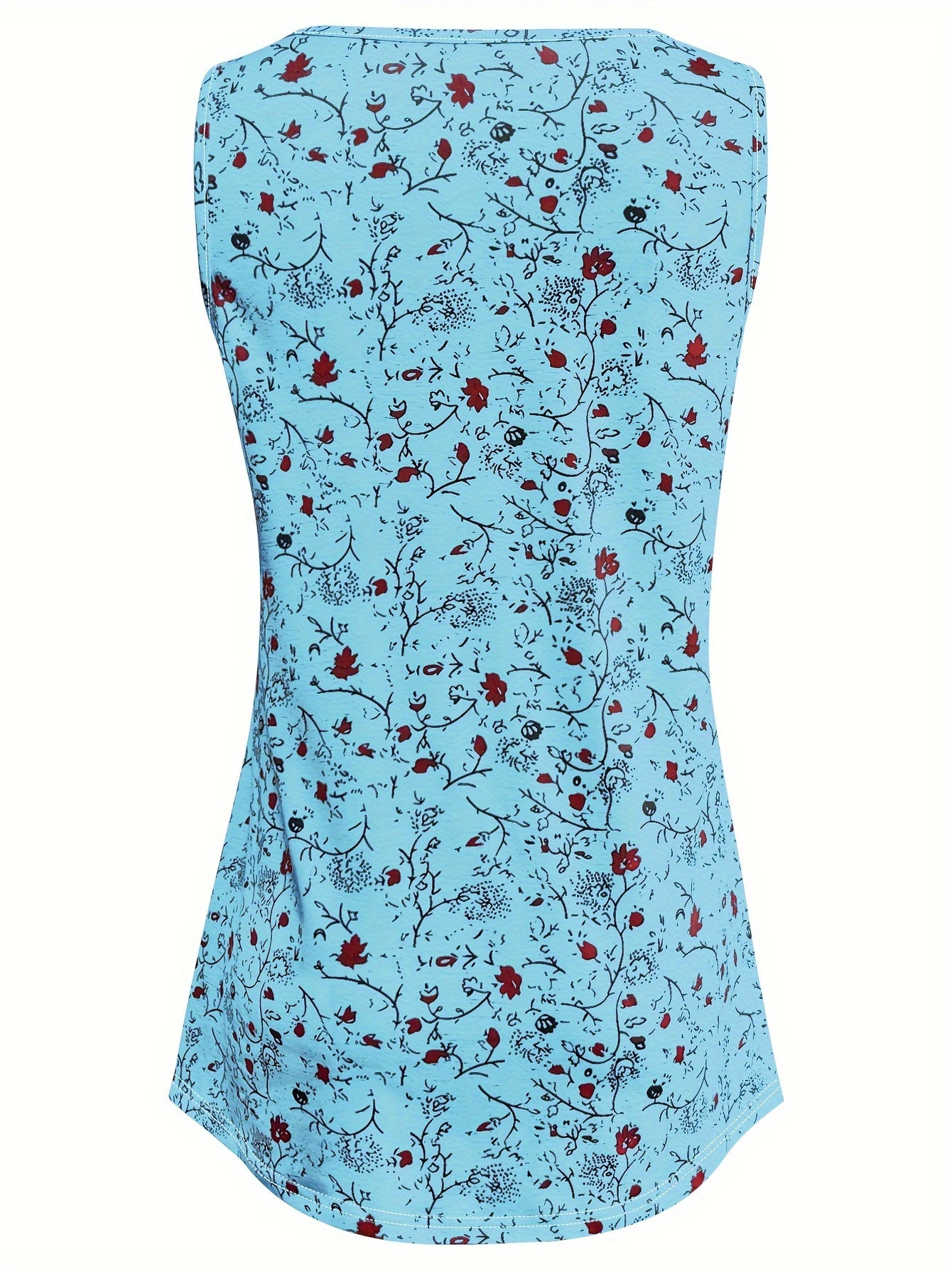 Vibrant Ditsy Floral Print Crew Neck Tank Top - Soft Mid-Elasticity Polyester Knit Fabric, Semi-Sheer, Machine Washable, Perfect for Summer Casual Wear - Womens Clothing