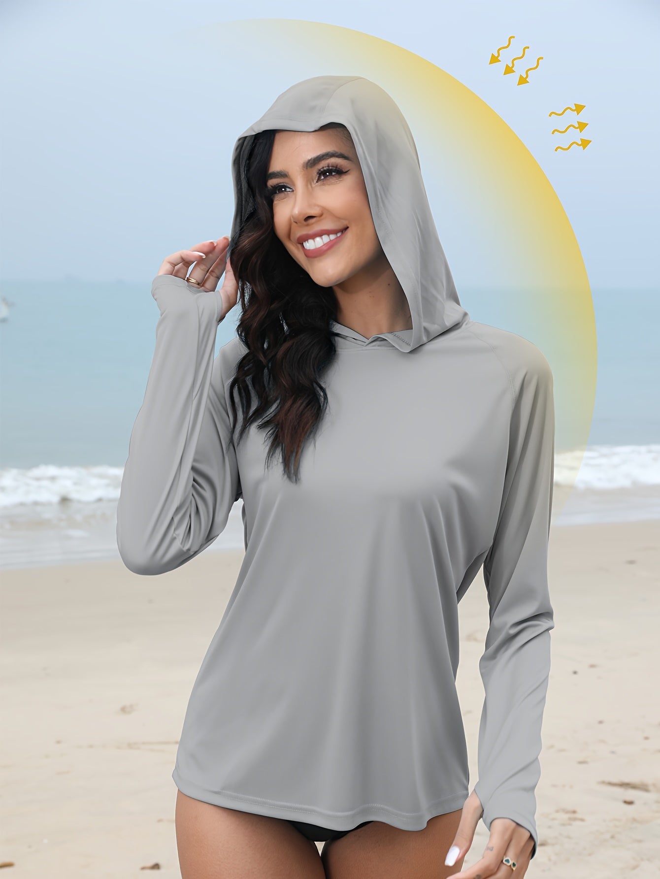 Women's UPF 50+ Sun Protection Hooded Shirt - Long Sleeve, Moisture-Wicking, Quick-Drying, Breathable, Lightweight - Perfect for Hiking, Fishing, Outdoor Fitness, Running, and Casual Wear