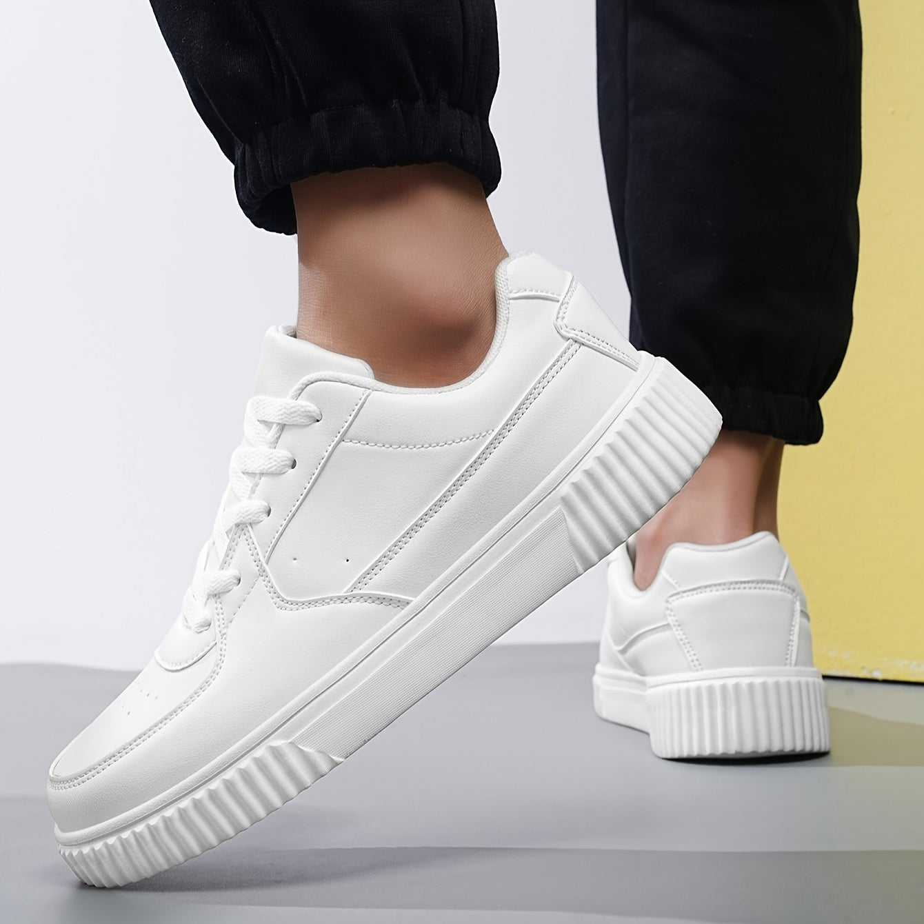 Men's Trendy White Sneakers - Versatile, Lightweight & Comfortable with Non-Slip EVA Sole for Outdoor Activities