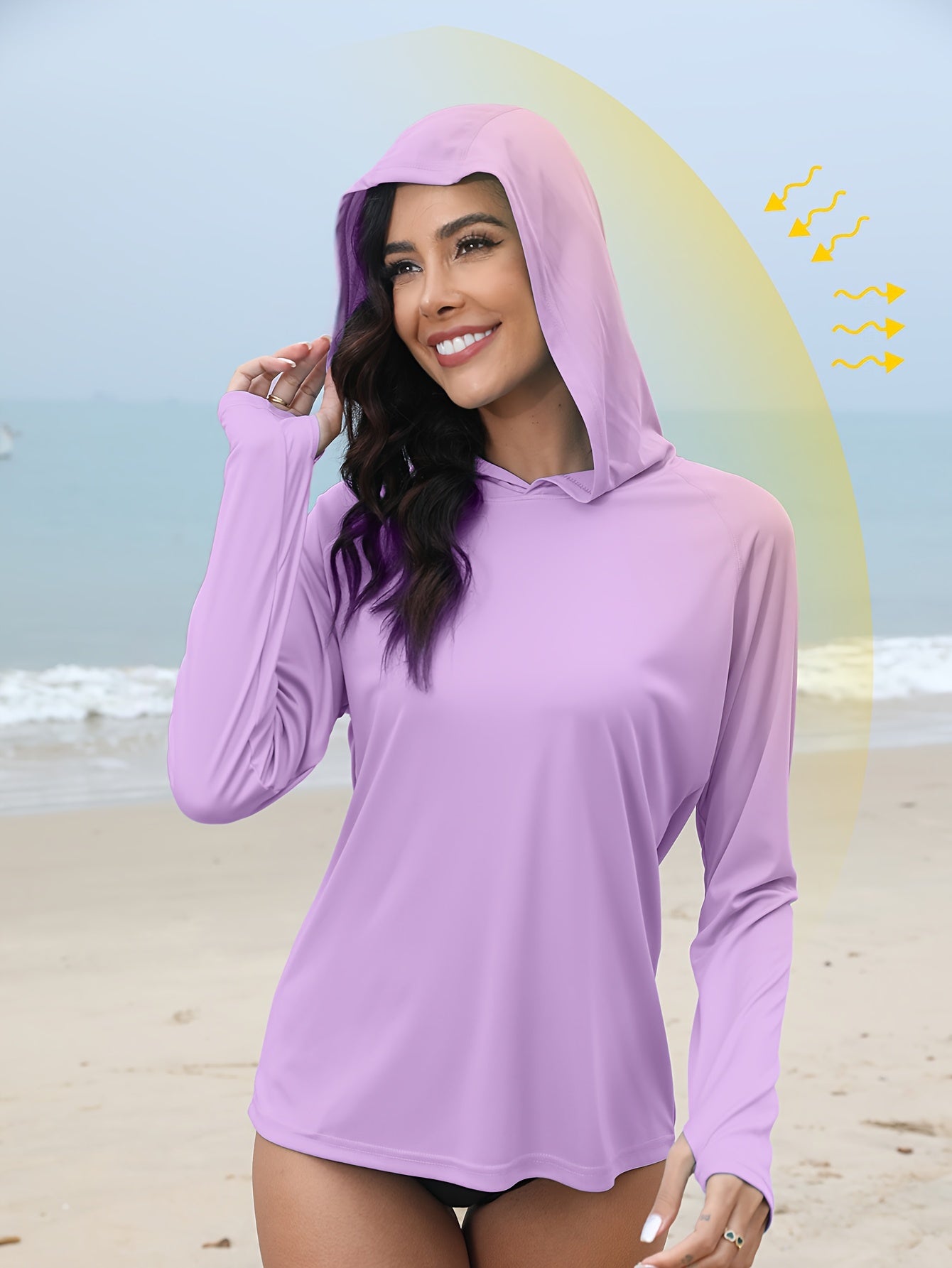 Women's UPF 50+ Sun Protection Hooded Shirt - Long Sleeve, Moisture-Wicking, Quick-Drying, Breathable, Lightweight - Perfect for Hiking, Fishing, Outdoor Fitness, Running, and Casual Wear