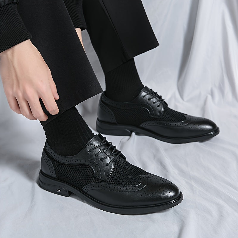 Men's Vintage Wingtip Brogue Derby Shoes - Comfy, Non-Slip, Durable Rubber Sole, Lace-Up, Breathable, Water-Resistant, Elegant Dress Shoes for Formal Occasions - Ideal for Business, Wedding, Party, and Daily Wear