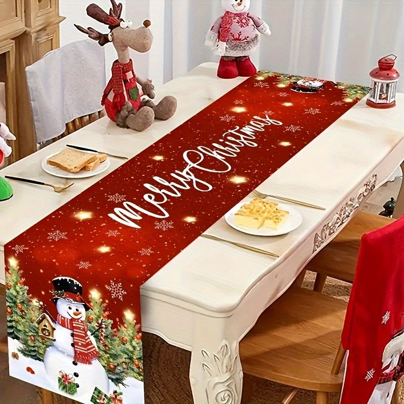 1pc Christmas Table Runner - Shuttle Woven, Rectangular, Polyester, 100% Christmas Theme for Home Kitchen Dining Table Decoration, Holiday Season Table Accessory