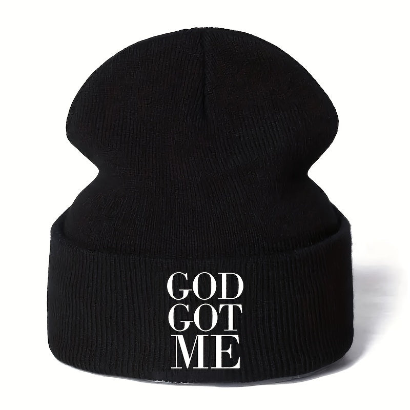 1pc Unisex Embroidered GOD GOT ME Knitted Beanie Hat - Skullies & Beanies with Unique Design, Ideal Gift Choice for Men and Women